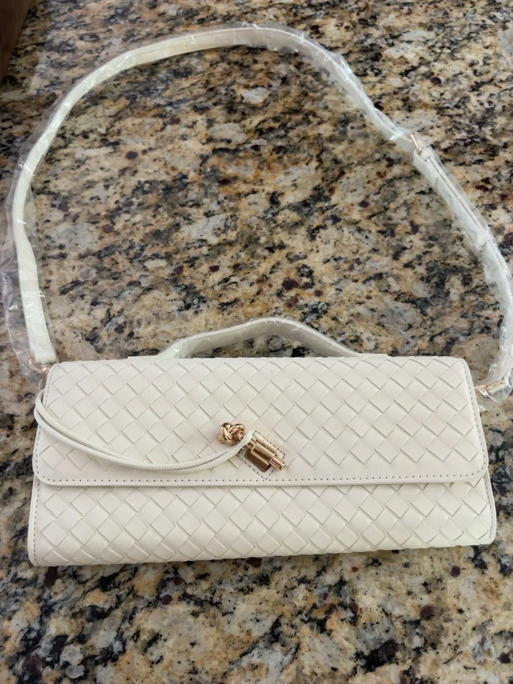 NWT FEW MODA East West Clutch Crossbody Bag Cream Woven Vegan Leather
